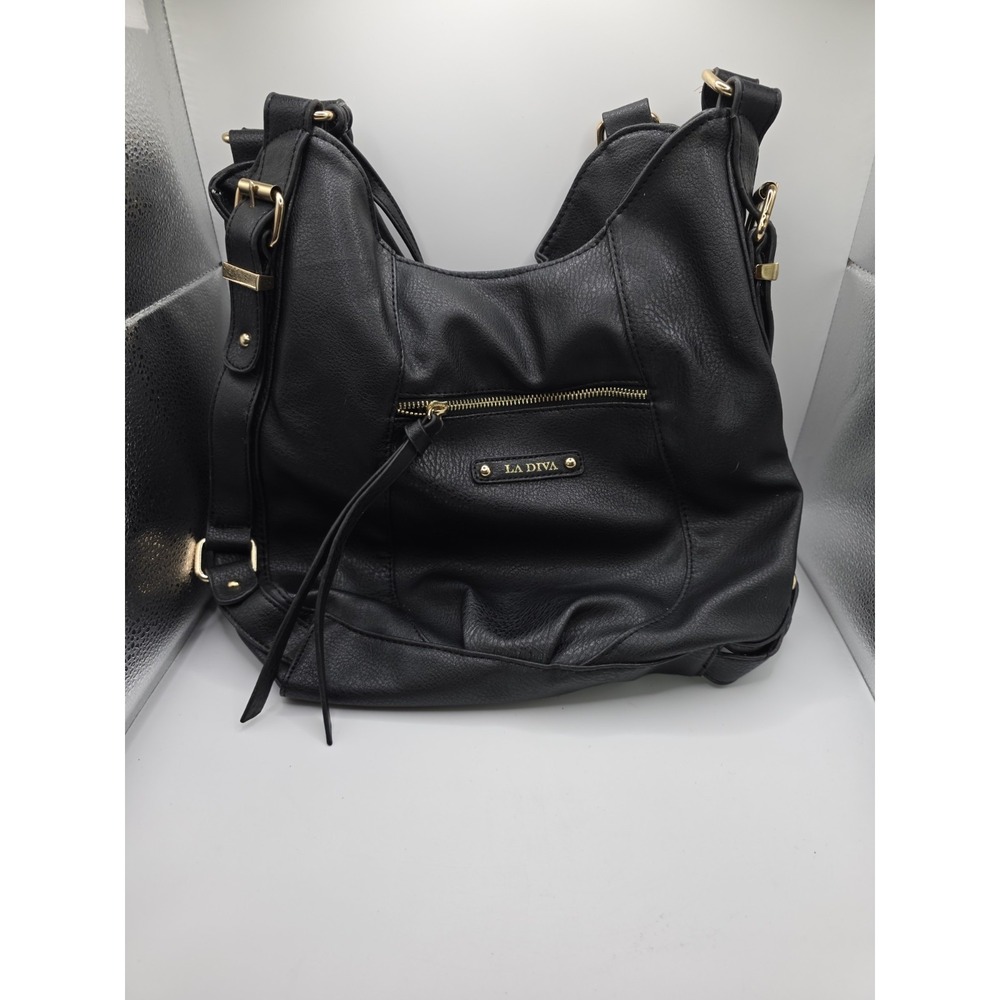 La Diva Black Hobo Medium Bag Lots of Zippers and Pockets